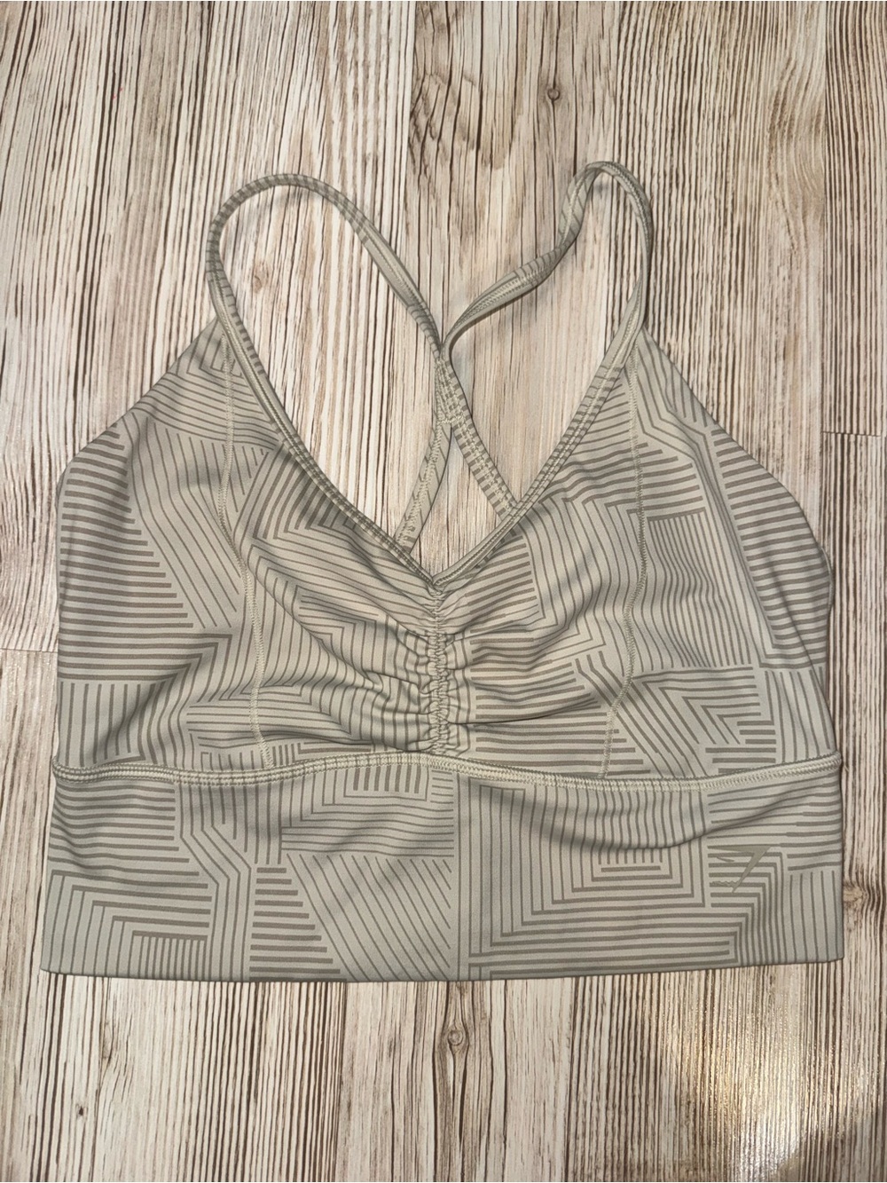 Gymshark Light Gray Geometric Ruched Strappy Sports Bra